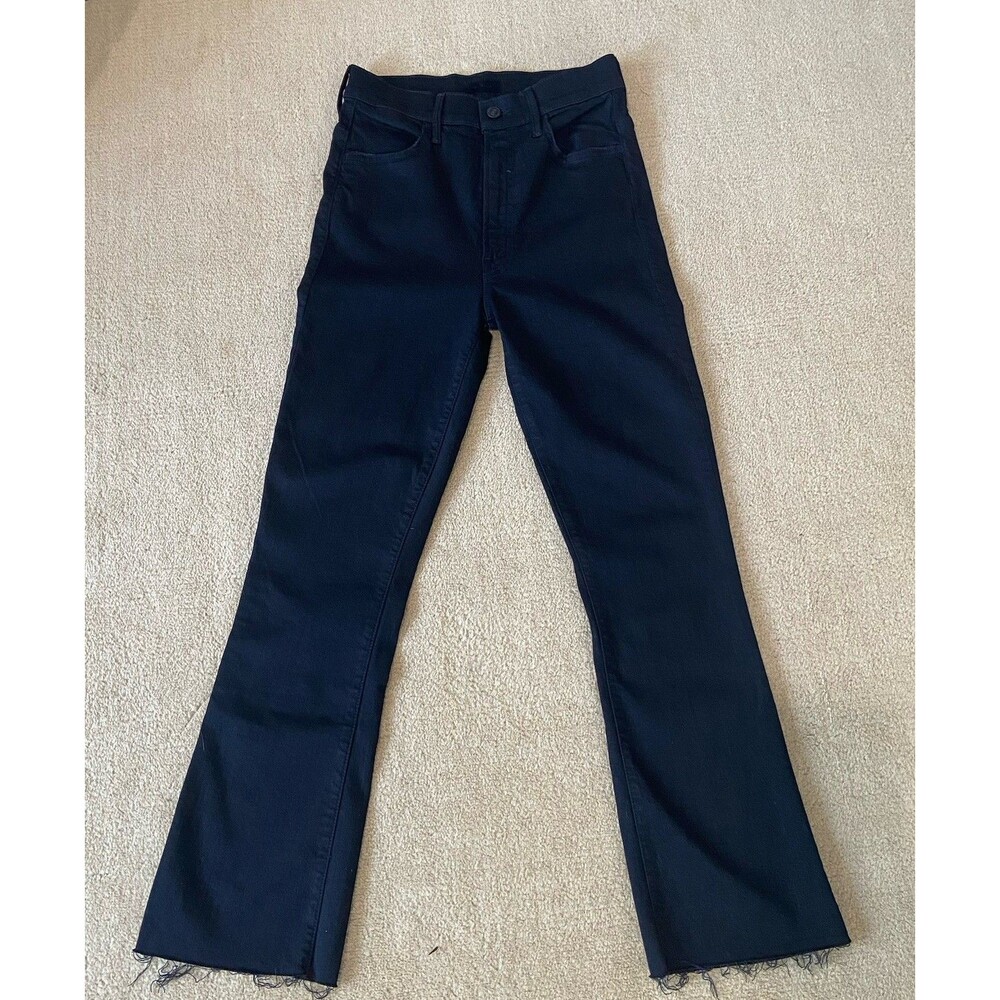 Mother Hustler Jeans Size 25 Black Flare Womens Not Guilty High Rise Raw Hem